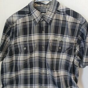 Harley Davidson SS Shirt Men's Large Tall Button up Black Plaid Logo On Back
